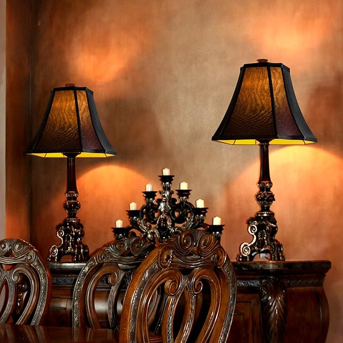 GO&S0 Set of 2 Medium Bell Lamp Shades Black, 13.2" Octagonal Lampshade - Image 7