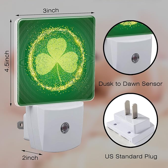 St Patrick's Day Shamrock Night Light Plug into Wall, 0.5w Energy Saving Sleep - Image 2