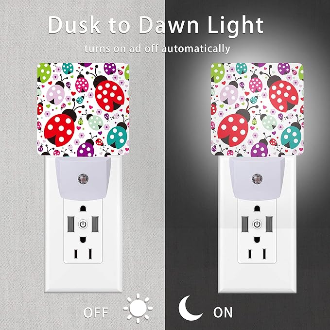 Ladybug Night Light, Cartoon Cute Ladybugs Plug in Night Lights Auto LED Lamp - Image 3