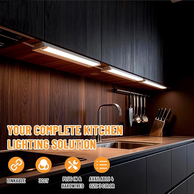 12" LED Under Cabinet Lighting, 8W 600LM, 3 Color Temperatures, Hardwired or - Image 5