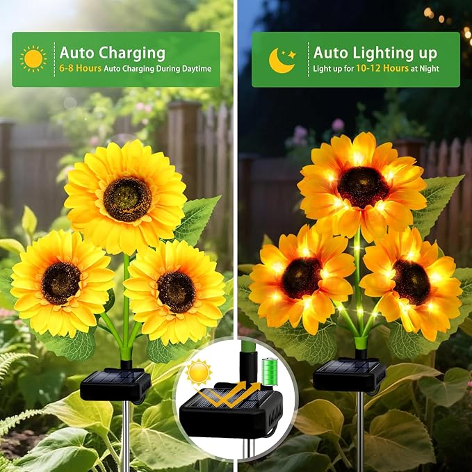 Solar Garden Lights Outdoor, 5 Pack Sunflower Lights - Image 3
