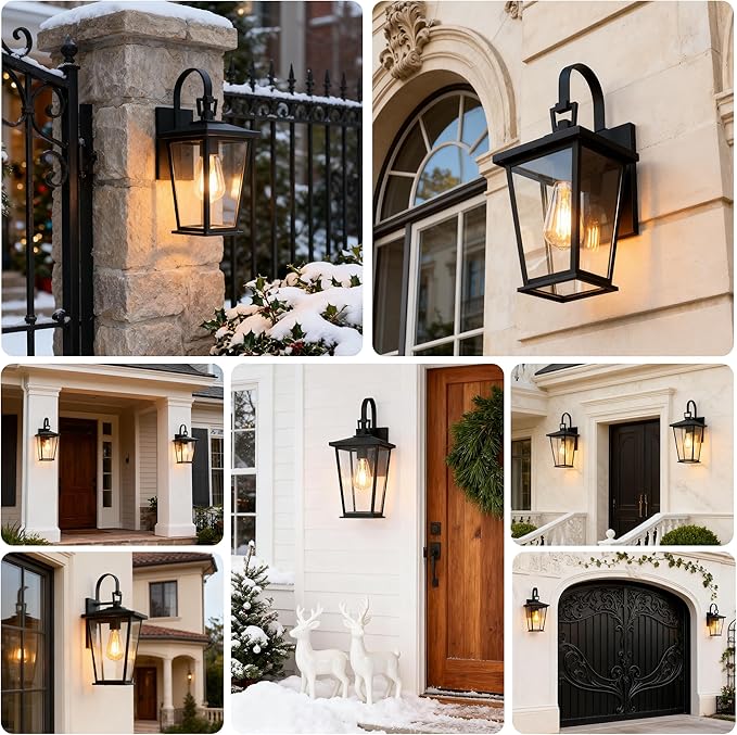 Kalium Outdoor Wall Lights Fixtures Lantern Frame 16 1/8", Outside Lights Black - Image 7