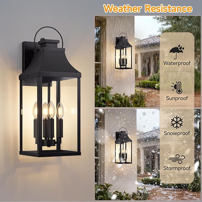 tewei Dusk to Dawn Outdoor Wall Lantern, 4-Light Modern Exterior Lighting - Image 5