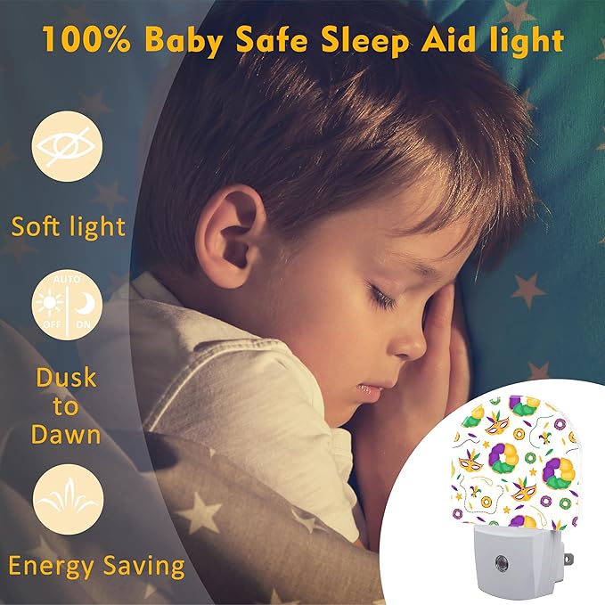 Mardi Gras Carnival Night Light Plug into Wall, Fleur de Lis Mask and Donuts - Image 5