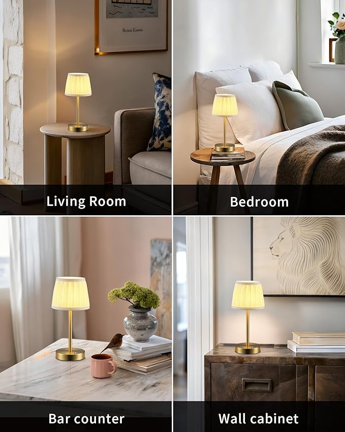 PUSU Cordless LED Gold Table Lamp, Rechargeable 4000mAh 3 Way Dimmable Bedside - Image 6