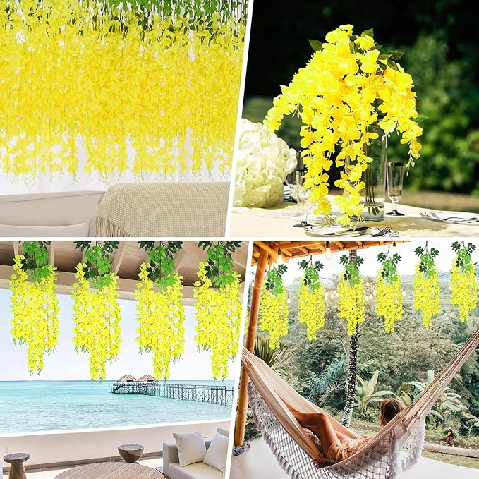BLEUM CADE 10Pcs Yellow Fake Wisteria Hanging Flowers, 3.6Ft/Pcs Artificial - Image 6
