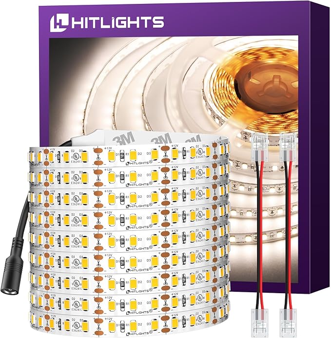 HitLights LED Strip Lights Neutral White 4000K, 24.6ft High Density 12V Tape by HitLights
