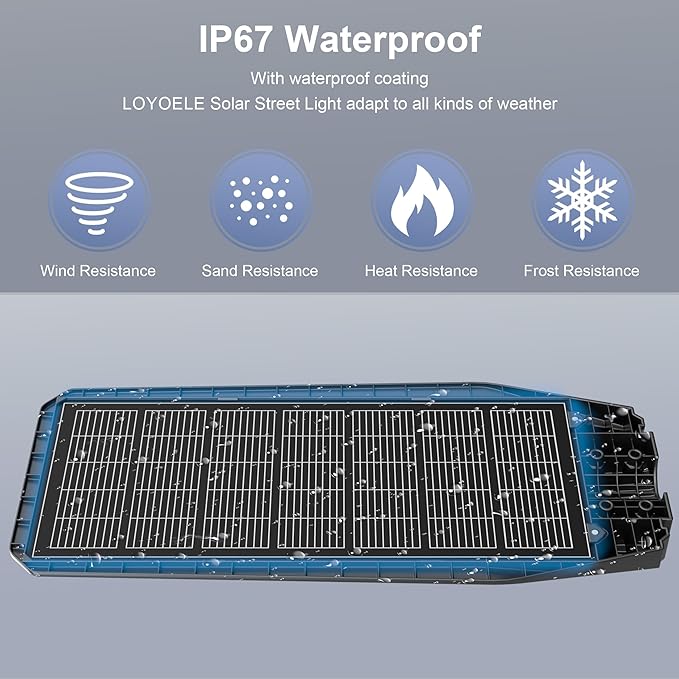 loyoele Solar Street Light Outdoor Waterproof Dusk to Dawn, 9800W Solar Parking - Image 4