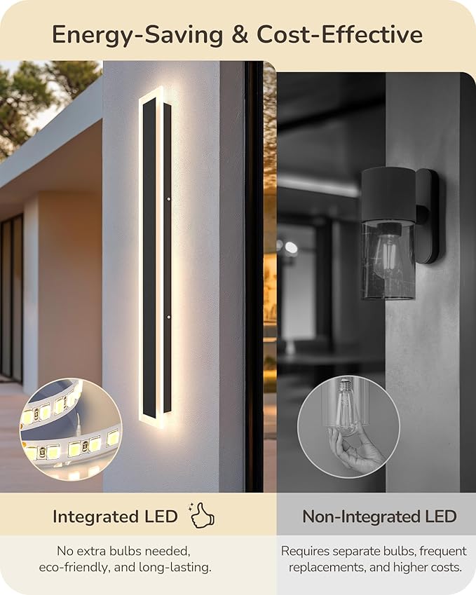 EDISHINE Upgraded 2 Pack 39.4" Modern Outdoor Wall Light Exterior, Led Linear - Image 2
