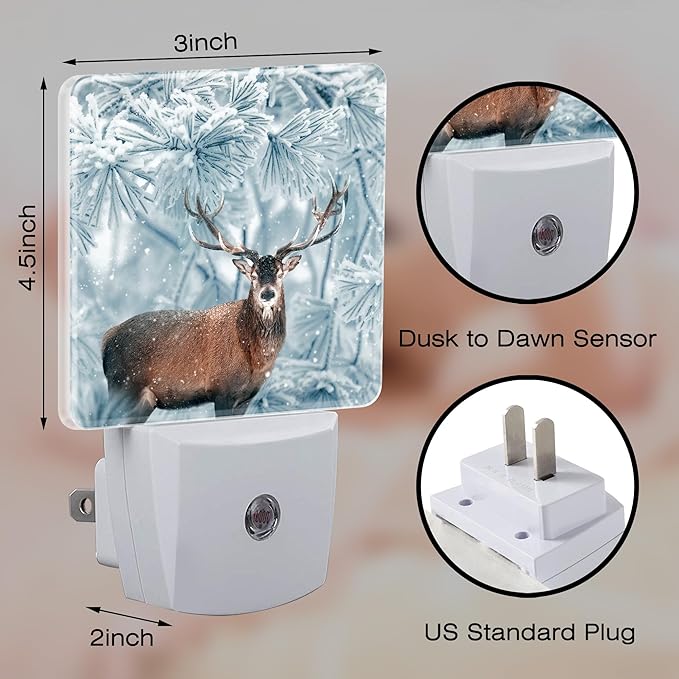 Red Deer in Winter Forest Night Light Plug into Wall, Beautiful Christmas - Image 2