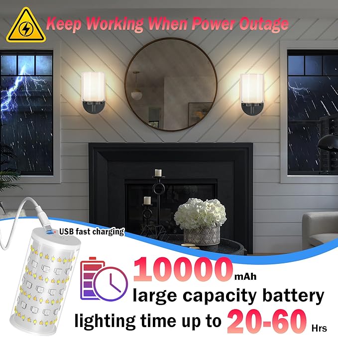 Battery Operated Wall Sconce Set of 2, Wireless Wall Sconce - Image 2