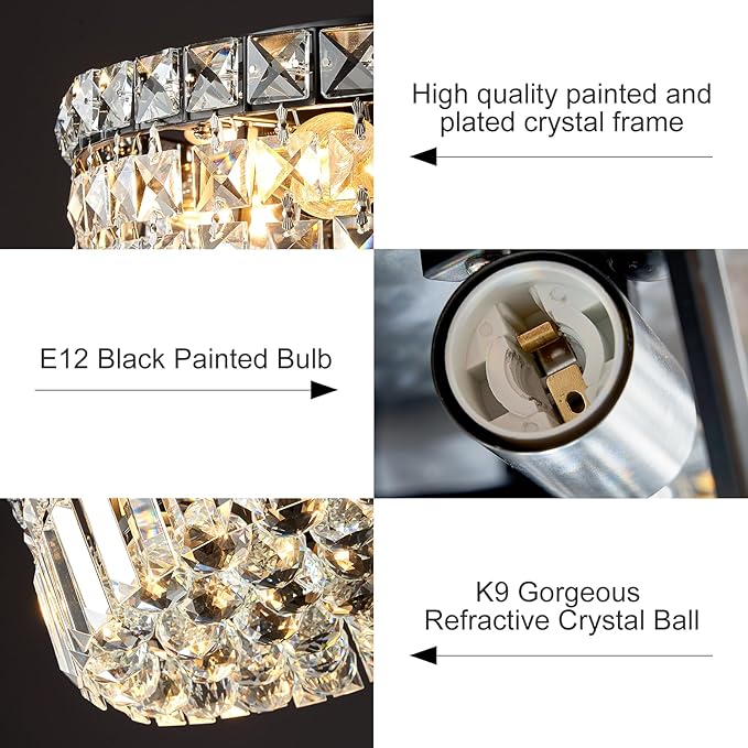 4-Light Black Crystal Chandeliers Flush Mount Chandelier Light Fixture - Image 5