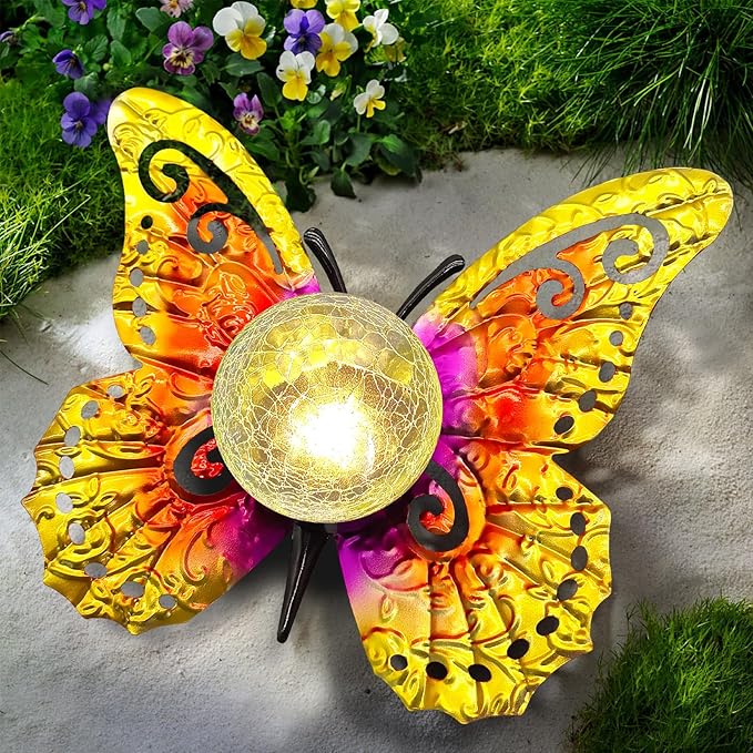 Solar Lights Outdoor Garden Butterfly Decor, Metal Butterfly Statue Decoration by SUNNYPARK