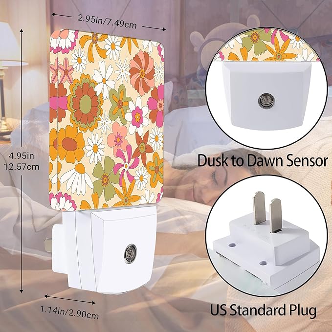 Vintage Boho Floral Night Light Plug in Wall Lamp Smart Dusk to Dawn Sensor - Image 2