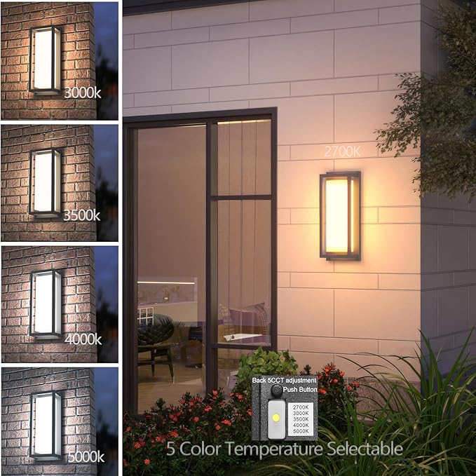 Dimmable LED Outdoor Wall Sconce, Modern Porch Lights 2700K 3000K 3500K 4000K - Image 2