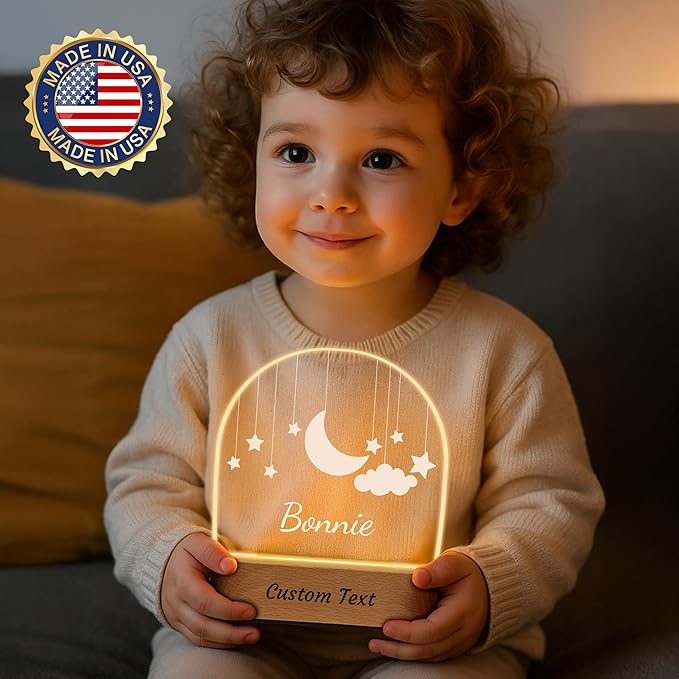 Personalized Baby Gifts for Kids, Custom LED Name Lamp, Moon and Star Acrylic - Image 2