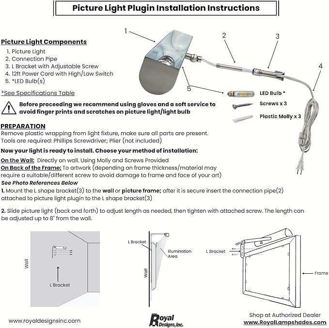 Royal Designs, Inc. Plug-in Picture Light, Gallery Lighting, 12 ft Cord - Image 12