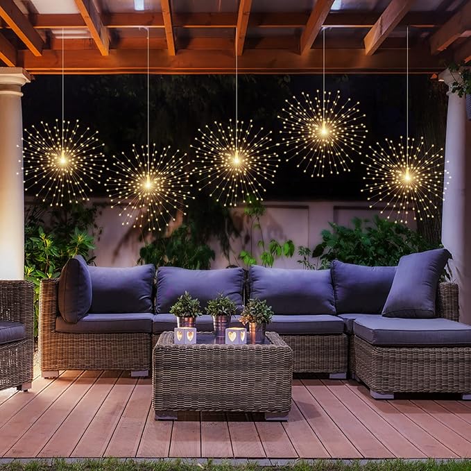 4 Pcs 800LED Solar Starburst Sphere Lights, Firework Light Remote Control Timer - Image 5