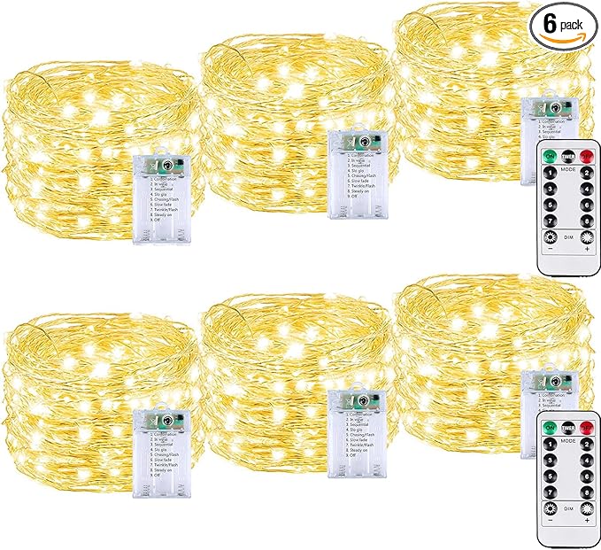 6 Pack 60LED Christmas Battery Operated Fairy Lights by BOSSERN