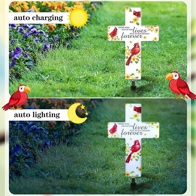 Yousoontic Cardinal Grave Solar Cross Lights Outdoor Memorial Garden Stake - Image 3