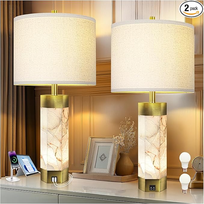 Natural Alabaster Table Lamps Set of 2, Table Lamp by SCENEKOY