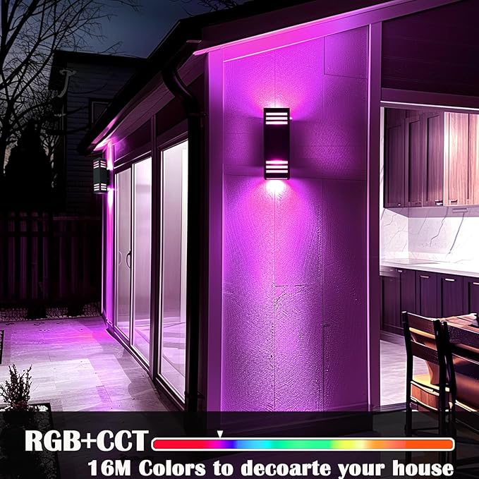 RGB Smart Outdoor Wall Lights, 2 Pack Front Porch Light Fixtures, Square - Image 5