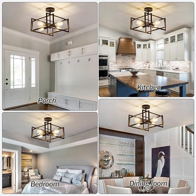 ZGLAOJT 4-Lights Close to Ceiling Light，Black Light Fixture Industrial Flush - Image 5