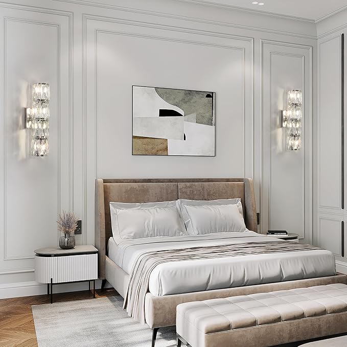Crystal Wall Sconces Set of Two, Modern Sconces Wall Decor Set of 2 Chrome - Image 2