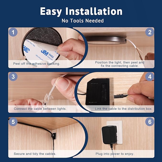 V4light Smart Plug-in LED Puck Lights Brown, Ultra-Thin Under Cabinet Lighting - Image 5