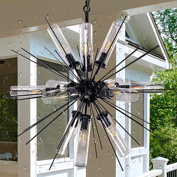 Wellmet Black Sputnik Chandelier Light 12 Lights, Mid Century Modern Chandeliers - Image 3