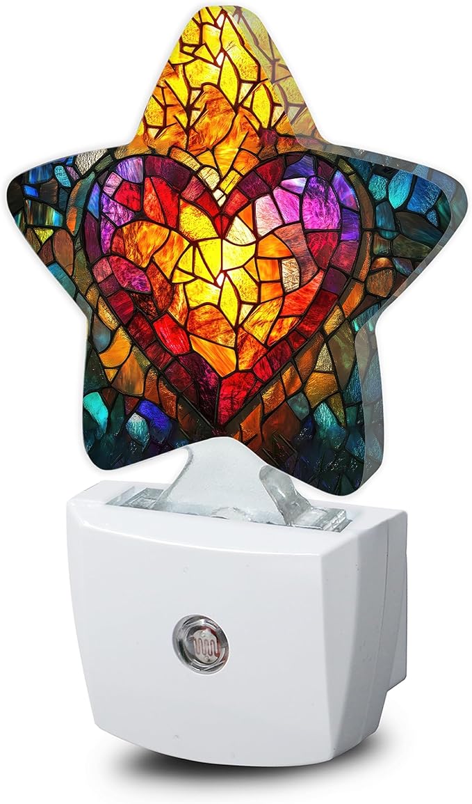 Love Heart Stained Glass Night Lights Plug Into Wall, Abstract Star Night Light by SNOWMOLLE