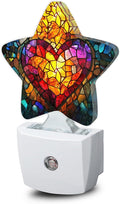 Love Heart Stained Glass Night Lights Plug Into Wall, Abstract Star Night Light by SNOWMOLLE