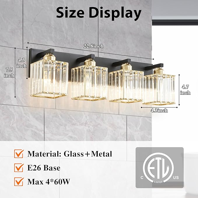 Bathroom Vanity Light Fixtures Over Mirror 4 Crystal Lights - Image 6