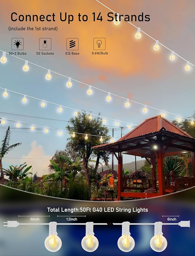Goothy 50Ft Outdoor LED String Lights - Image 2