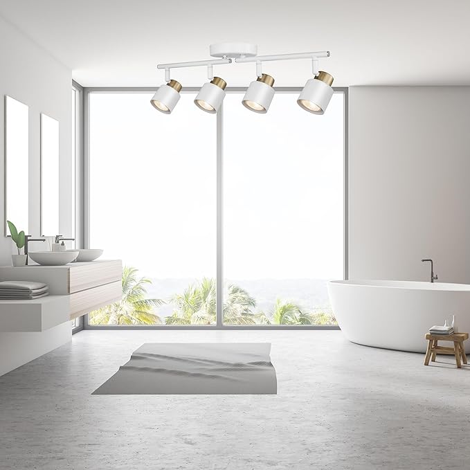 4 Light Track Lighting Kit, Matte White Brass Finish Adjustable - Image 8