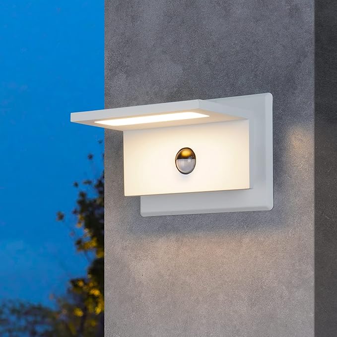 Motion Sensor Outdoor Wall Light White Exterior Light Fixture LED Porch Light by Inowel