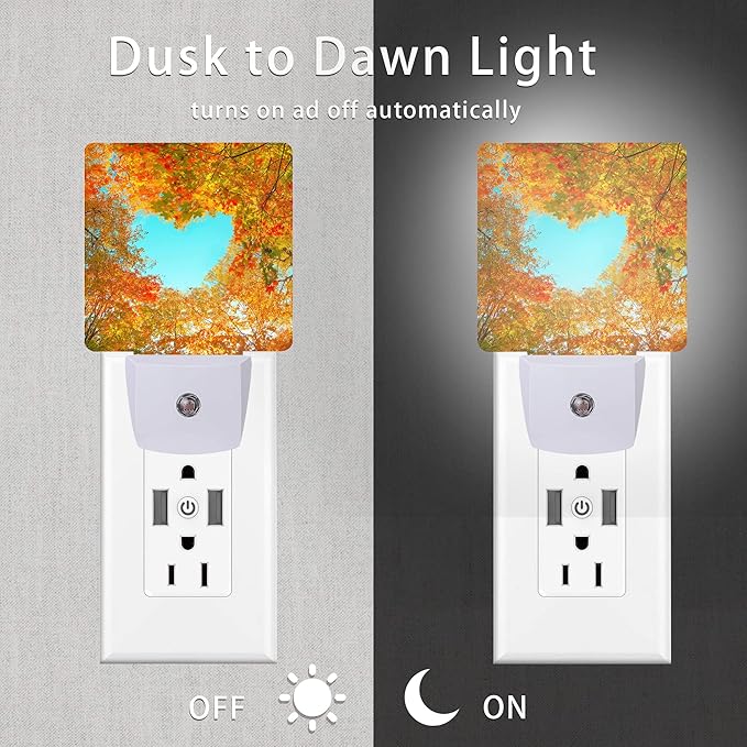 Blue Heart Sky Night Light, Autumn Red Maple Leaves Forest Trees Plug-in Night - Image 3