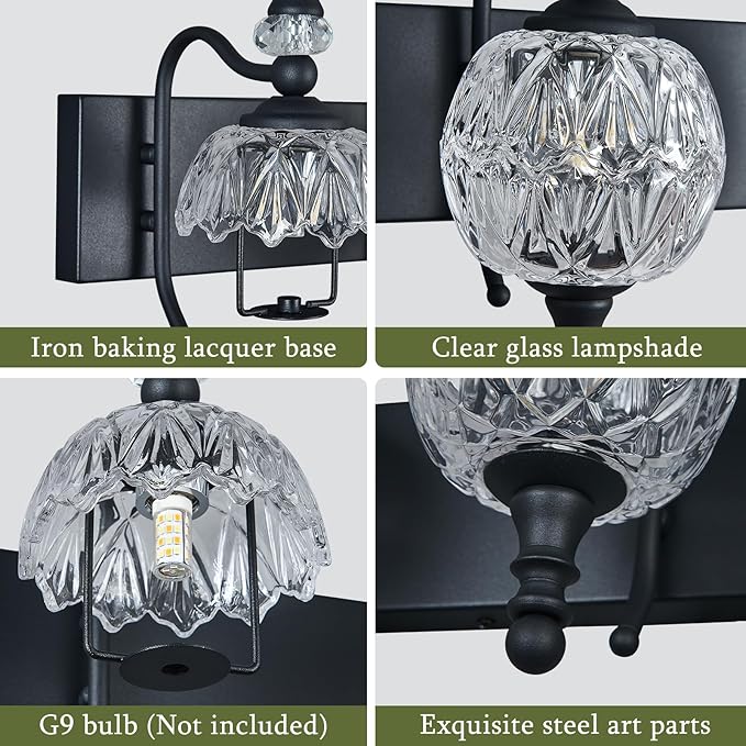 Modern Crystal Bathroom Vanity Lights Fixtures Over Mirror Black Vintage - Image 3