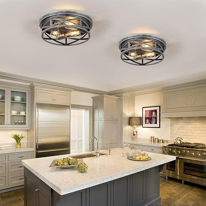 Close to Ceiling Light Fixtures, 3-Lights Cage Flush Mount Ceiling Light - Image 4