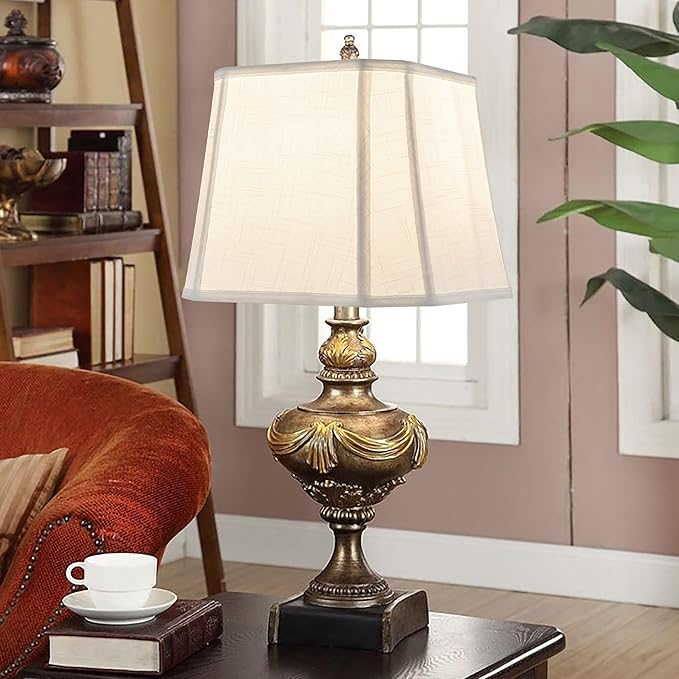 GO&SO 2 Pack White Linen Lamp Shades Square Cut Corners, Transitional Style - Image 2