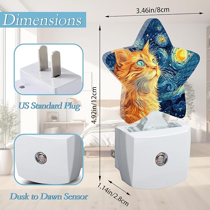 Cat Night Light, Lonely Ginger Cat Plug-in Night Light Auto Dusk-to-Dawn Sensor - Image 2