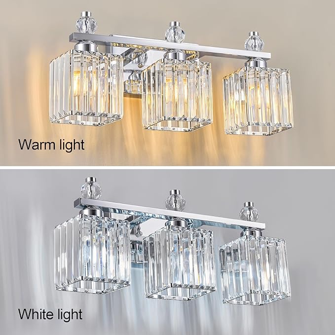Bathroom Vanity Lights 3-Light Modern Crystal Vanity Light Chrome Bathroom - Image 2