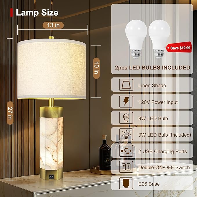 Natural Alabaster Table Lamps Set of 2, Table Lamp - Image 2