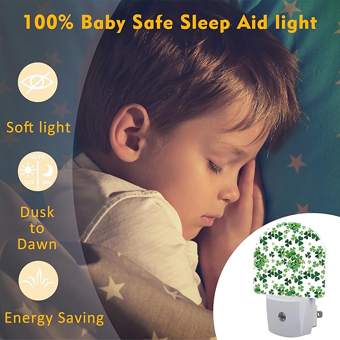 St Patrick's Day Shamrock Night Light Plug into Wall, 0.5w Energy Saving Sleep - Image 5