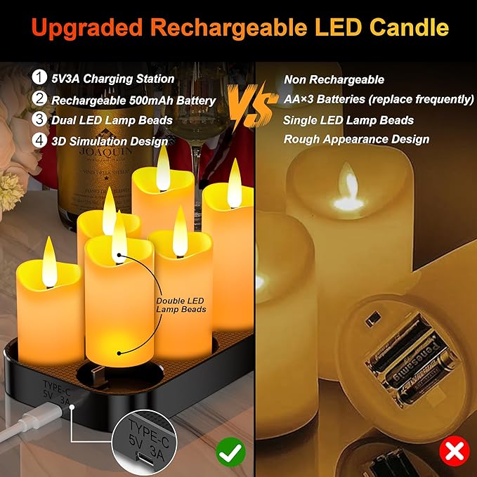 YiaMia 6 Pack Upgraded Rechargeable Flameless Candles - Image 5