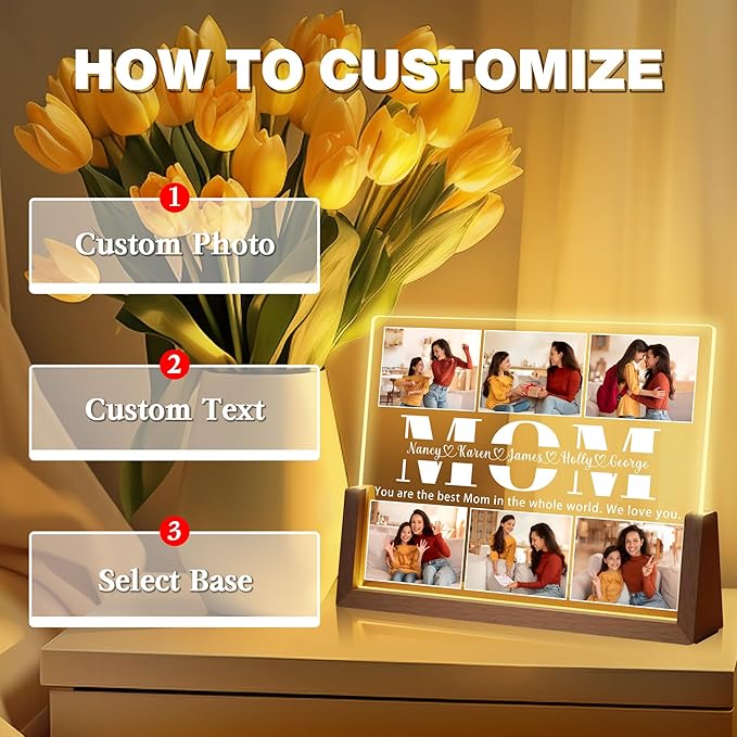 Custom Mom Gifts for Mothers Day from Daughter Son Kids, Personalized Acrylic - Image 2