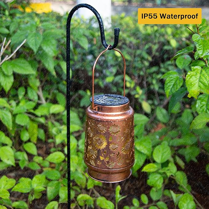 2 Pack Sunflower Solar Lantern Lights, Outdoor Lanterns Garden Decor, Hanging - Image 5