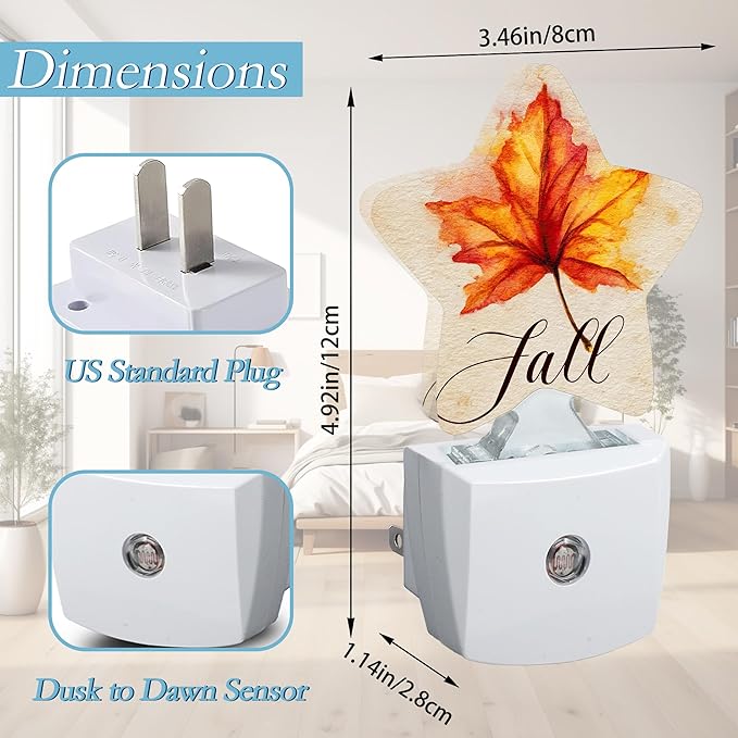 Fall Night Light, Autumn Maple Leaf Plug-in Dusk to Dawn Smart Sensor Nightlight - Image 2