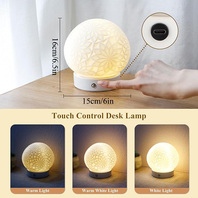 JHY DESIGN Ceramic Spherical Decorative lamp 6.5" H Rechargeable Table Lamp - Image 2