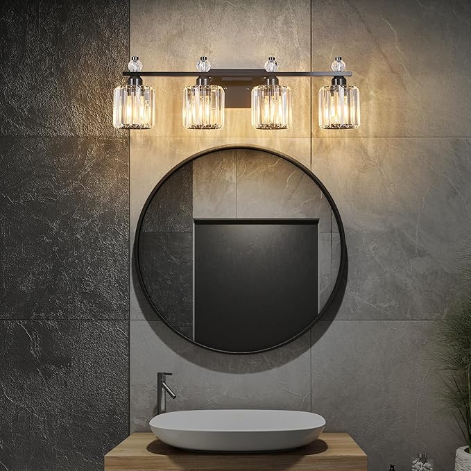 Bathroom Vanity Lights 4-Light Plating Black Modern Crystal Vanity Light - Image 7